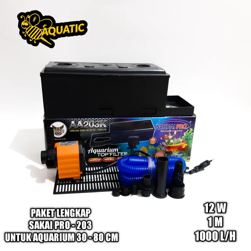 COD - PAKET LENGKAP FILTER AQUARIUM SAKKAI PRO 203 - FILTER 1000 L/JAM  [FREE KAPAS FILTER] 0