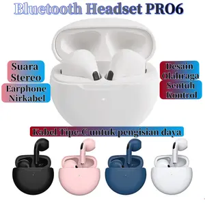 Pro 6 TWS Headphone Nirkabel Earphone - Dapat Digunakan dengan Bluetooth 5.3, Anti Air dengan Mic untuk Earbud Bluetooth Android  iPhone