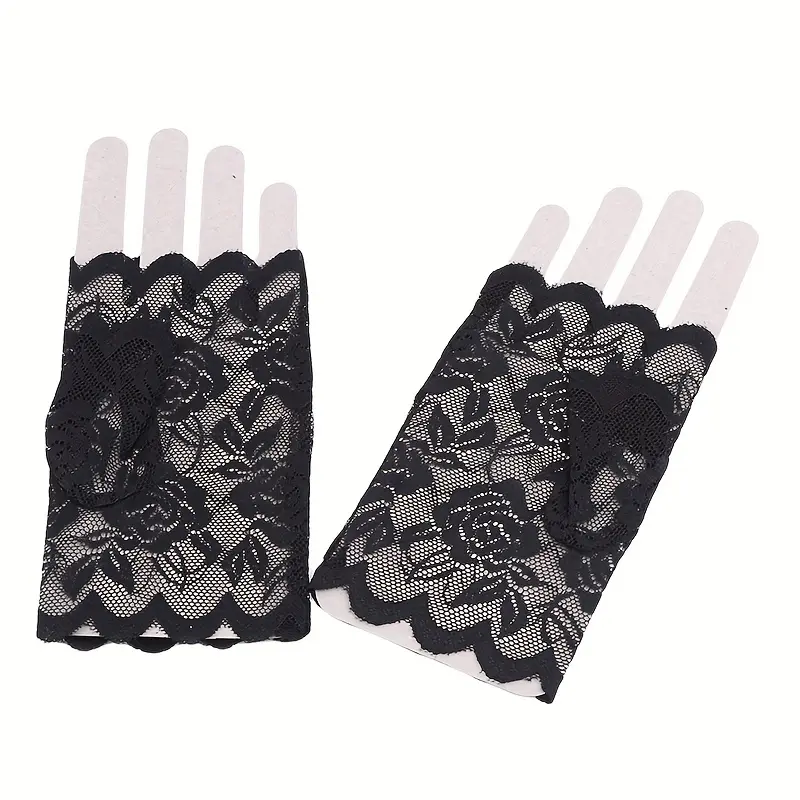 Women's Lace Wedding Gloves Half Finger Covering Short Dance Decorative Gloves 4