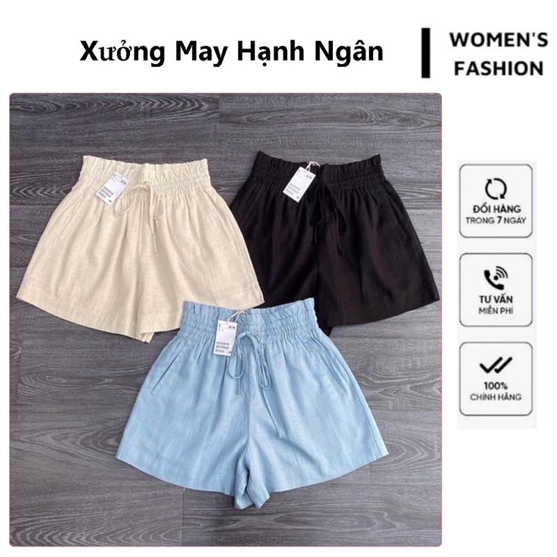  Quần đùi nữ chất đũi xước cạp chun bèo có dây buộc dáng quần short nữ ống rộng Xưởng May Hạnh Ngân - ĐŨI XƯỚC 