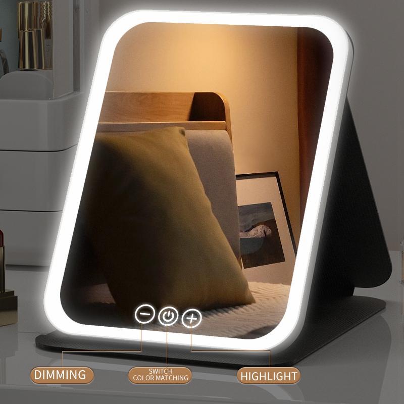 LED Light Adjustable Portable Travel Folding Makeup Mirror with Light, USB Rechargeable Desktop Makeup Mirror, High Beauty Gift Makeup Mirror 4