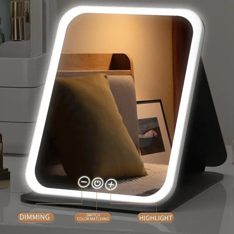LED Light Adjustable Portable Travel Folding Makeup Mirror with Light, USB Rechargeable Desktop Makeup Mirror, High Beauty Gift Makeup Mirror 4