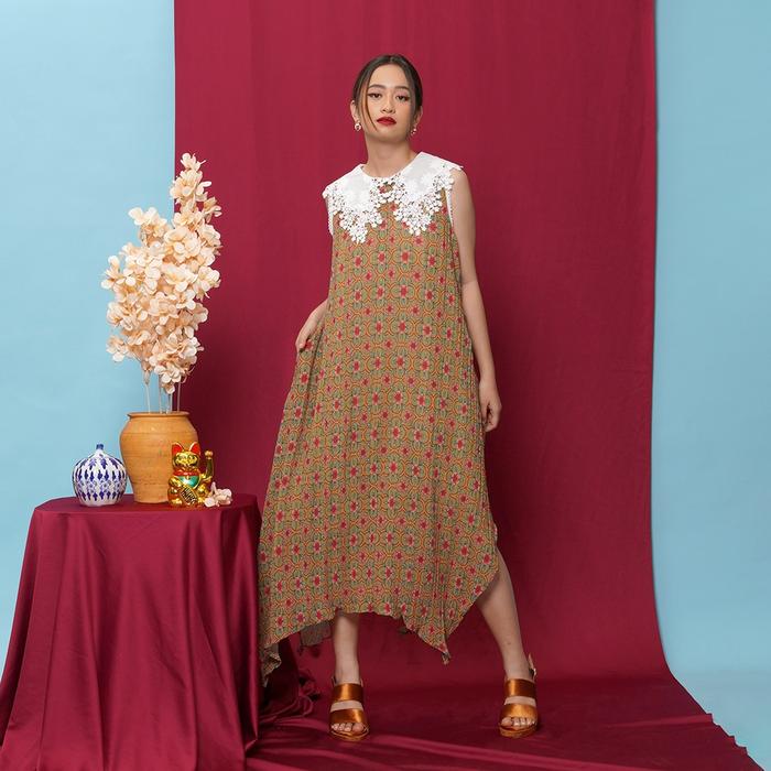 Gambar NONA Doris Short Sleeve Pleat Dress Cameo Green - Dress Wanita dari Nonaetal Kota Depok Tokopedia
