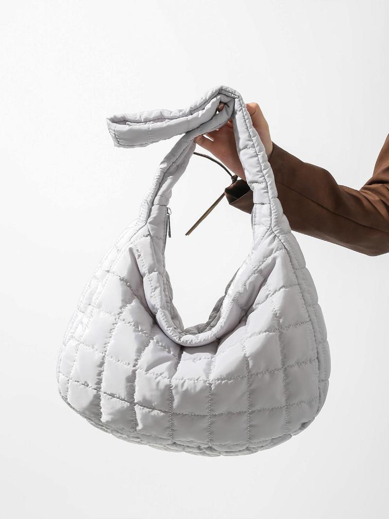 Product Introduction of Women's Solid Quilted Zip Shoulder Bag As Gift, Large Capacity Puffer Shoulder Bag, Minimalist Versatile Crossbody Bag for Daily Use 22
