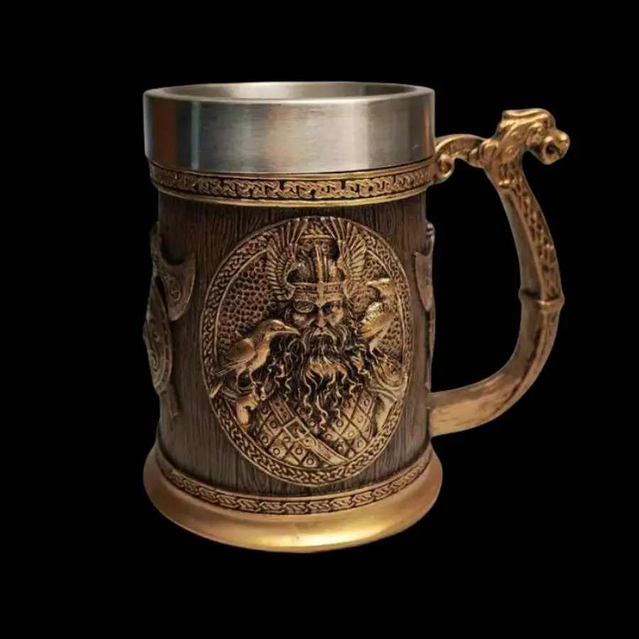 Vintage Viking Mug, Embossed Eagle & Pirate & Skull Mug with Handle, Home & Office Drinking Mug, Men's Gift, Birthday Gift for Dad