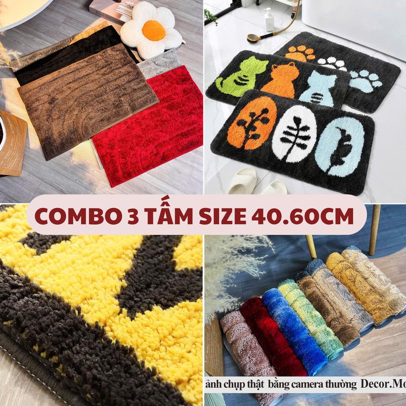 COMBO 3 TẤM, Thảm Chùi Chân Sợi Len Lông Thấm Hút Tốt, Hàng Cao Cấp ,Thảm Lau Chân  Nhà Tắm, Thảm Bếp Đế Chống Trượt size 40*60cm