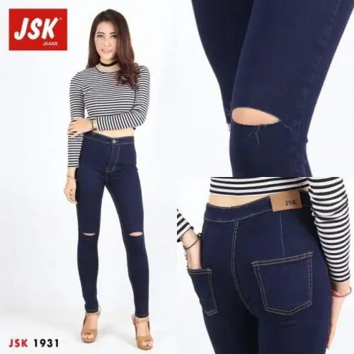skiny bahan shoft jeans//celana panjang wanita/cewe gaul sobek dengkul/lutut 0