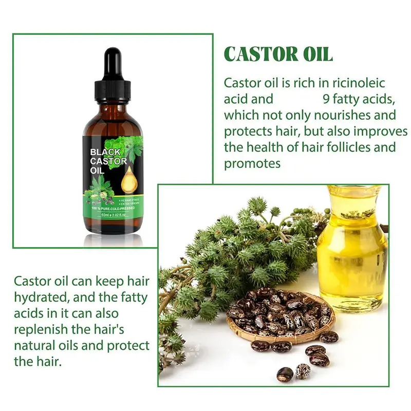 Minyak Jarak 60ml Minyak Jarak Hitam Jamaika Pertumbuhan Dan Pelembab Bulu Mata, Alis Dan Rambut Perawatan Lembut Untuk Akar Rambut Untuk Mencegah Rambut Rontok 100% Murni Ditekan Dingin Ekstraksi Organik Alami Murni Sikat Bulu Mata Portabel 3