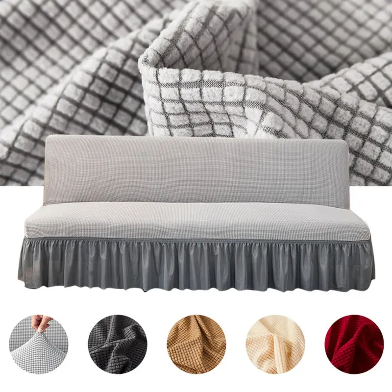 Bọc Giường Sofa, Jacquard Waffle Co Giãn, Màu Trơn Với Váy, Bọc Ghế Sofa Không Tay 0