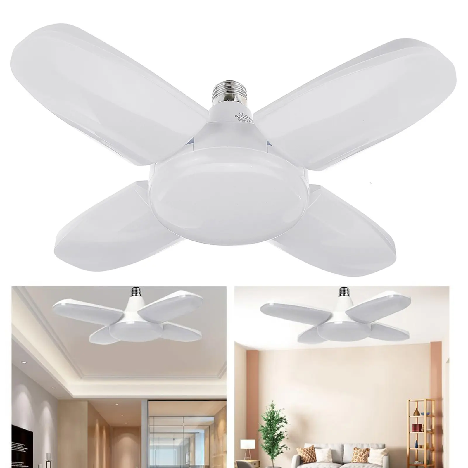Foldable Garage Light Three-Leaf Fan Blade LED Bulb Adjustable Ceiling Lamp