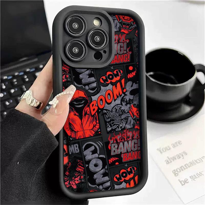 Berlaku untuk Oppo A60 A16 A17 A38 A78 A58 A18 A12 A15 A3s A5s A31 A16K A17k A77s A7 A12e A53 A16S A54S A1K A5 A9 2020 F9 Reno 8T 4GTrendy Comic Graffiti Case 6