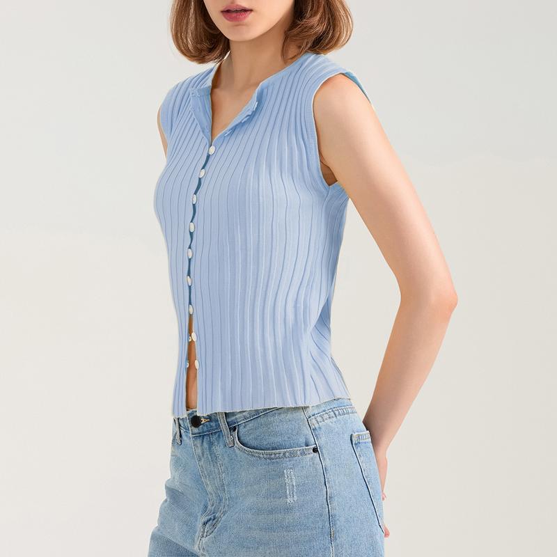 Product Introduction of Women Knit Tank Top, Sleeveless Button Closure SolidFit Summer Casual Vest Streetwear 40