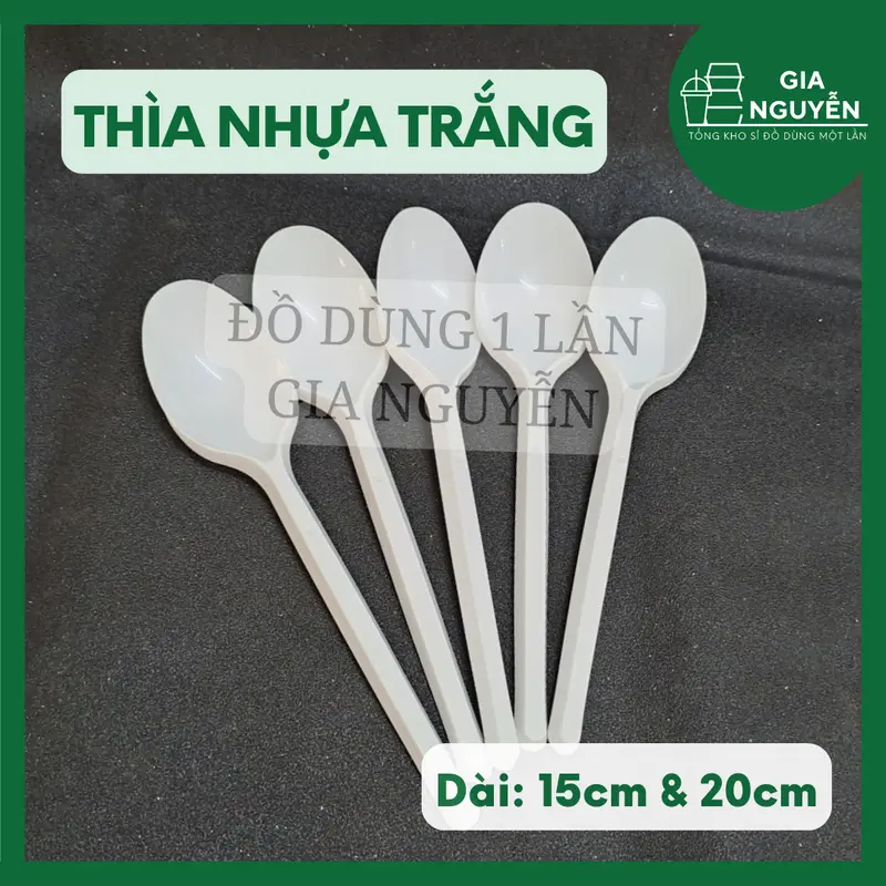 Thìa Nhựa Dài Màu Trắng Cao Cấp Dùng Ăn Chè, Cháo, Súp,... 0