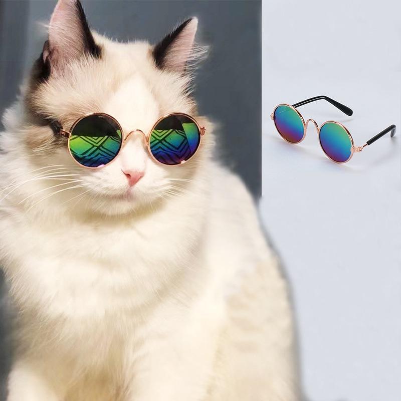 Fashion Eye Glasses for Cats, Retro Circular Cool Sunglasses, Pet Costume Supplies, Round Frame Glasses Photo Props for Small Medium Pets Kids Boys Girls 9