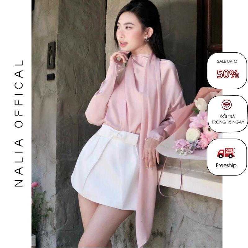 (3) NALIA ORLA - Áo sơ mi kèm vạt dài màu hồng phong cách nhẹ nhàng thanh lịch Nữ
