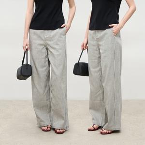 Fine Striped Wide-Leg Cotton Pants for All-Season Style
