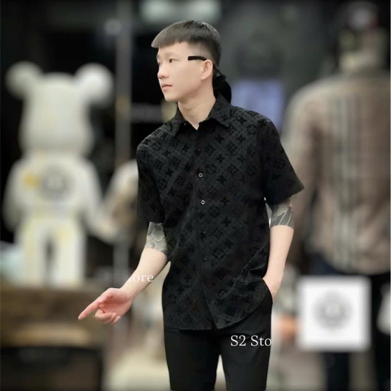 Áo Sơ Mi Nam Nữ Tay Ngắn Cao Cấp Vải Nhung Dập Vân Nổi Siêu Chất