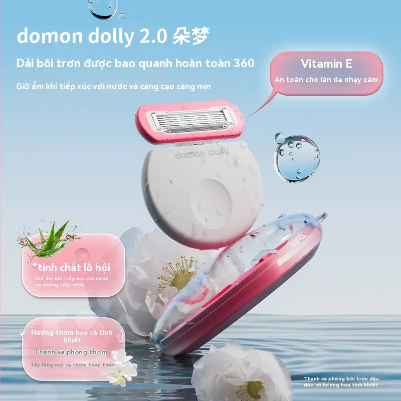 Domon dolly dao cạo lông cho phụ nữ - Xóa bỏ lông nách, chân, tay mà không để lại vết thâm, tích hợp thanh dưỡng ẩm 0