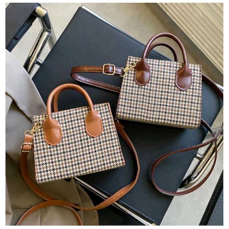 Tas Selempang Slingbag dan Handbag Wanita Terbaru Kekinian Kulit PU Kanvas Hitam 7