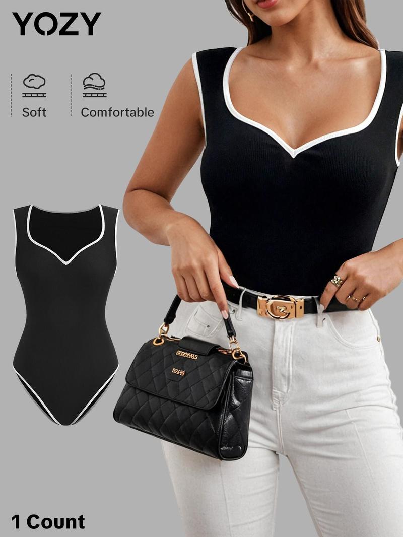 Product Introduction of YOZY Women's Colorblock Bodysuit, Casual Sleeveless Bodysuit for Holiday Vacation, Ladies Clothes for All Seasons 1