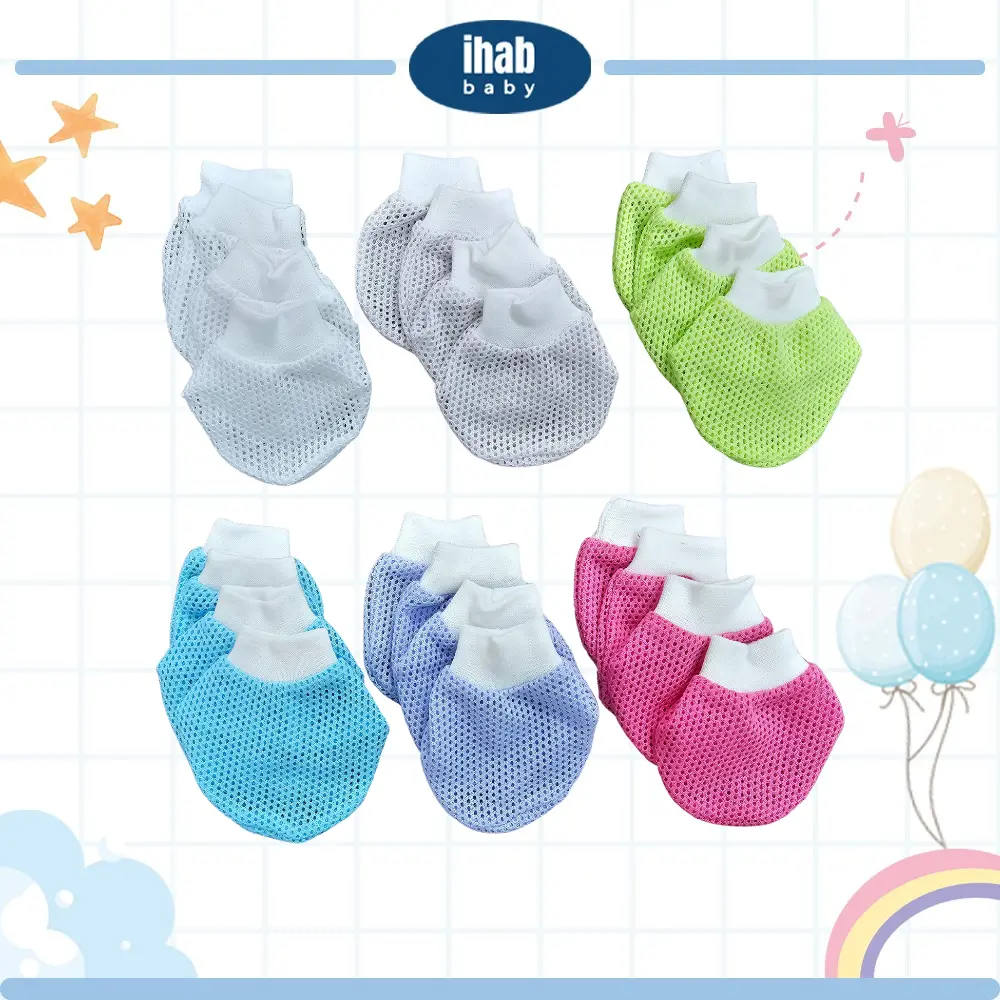 [IHAB Baby] Unisex Eyelet Baby Mitten & Booties Gloves Set | Sarung Tangan Dan Kaki Bayi | 0-6 Months