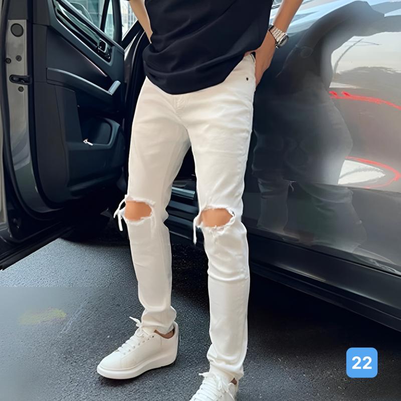 Quần jean nam [ FREESHIP ] Mã 22 Quần bò nam màu trắng rách gối - Quần dài nam chất jean co giãn phong cách thời trang Menswear Pants
