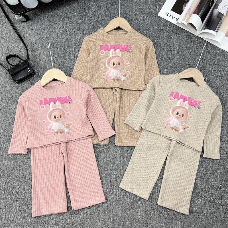 8-40kg Bộ Len tăm dài bé gái Sam kids Labubu, cotton mẻ mùa hè, quần áo trẻ em cao cấp Thun