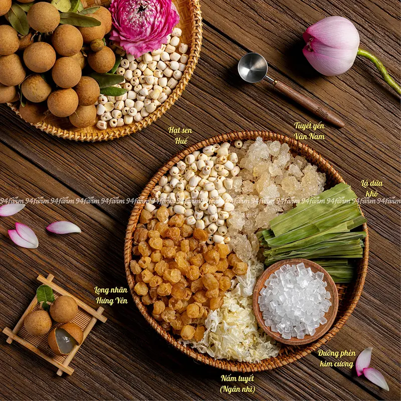 Combo 2 set Chè Long nhãn Hạt sen Tuyết yến 94Farm Nước Trà, Tea 2