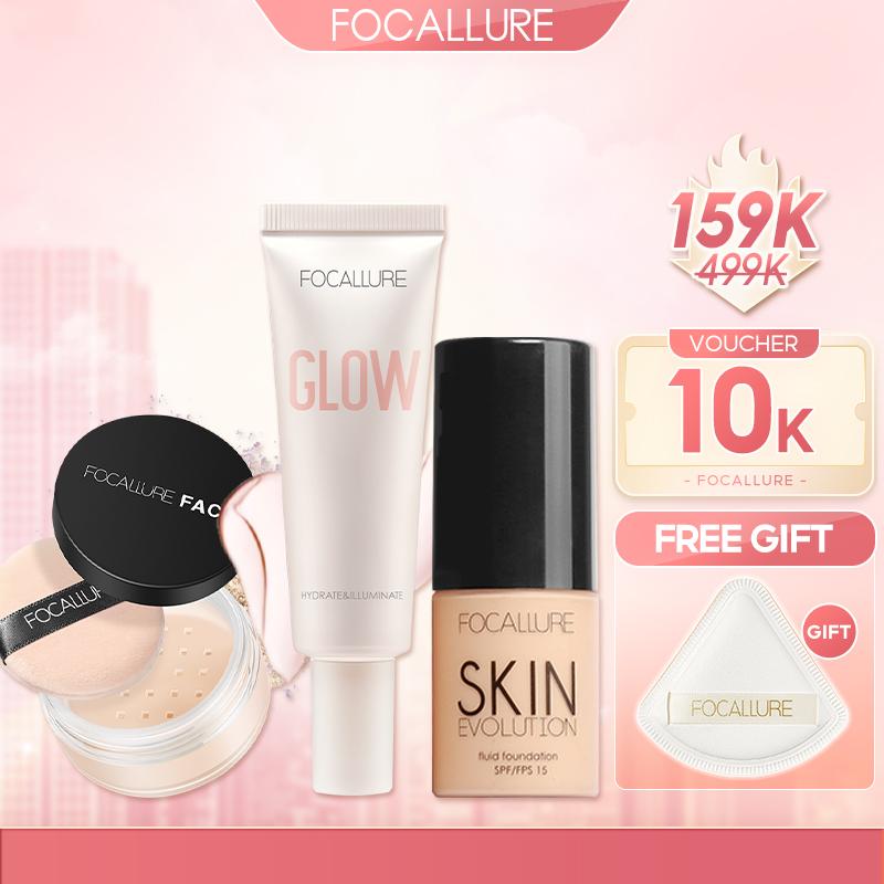 【TẶNG BÔNG MÚT BỘ KEM NỀN + KEM LÓT + PHẤN PHỦ FOCALLURE
