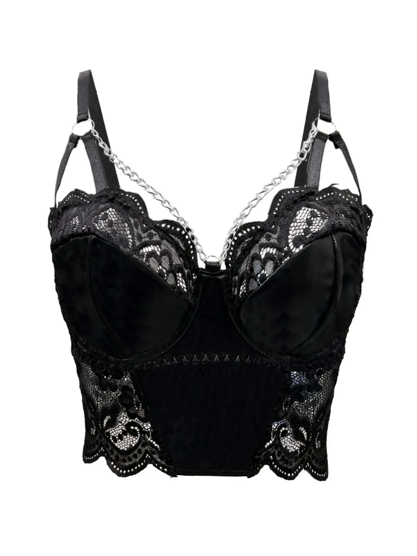 Women's Scallop Trim Contrast Lace Sheer Sexy Lingerie Top, Sexy Ring Linked Adjustable Strap Crop Top, Fashion Comfy Women's Lingerie for All Seasons