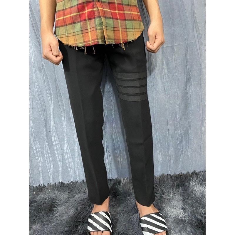 Quần âu thom E 4 sọc trắng vải tăm lì dày dặn Nam Menswear 2