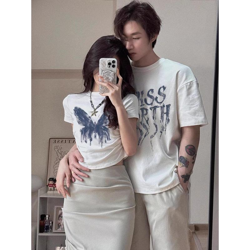 Áo Thun Cặp Đôi, ngắn Tay, 100% Cotton, Ngoại Cỡ, Dành Cho Nữ Và Nam, Dáng Rộng Vừa Vặn, Hàng Mới Về 4
