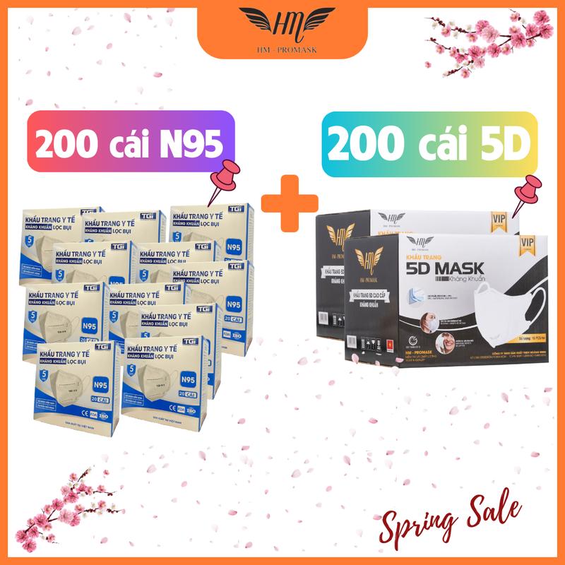 COMBO 200 cái Khẩu trang N95 + 200 cái 5D Mask