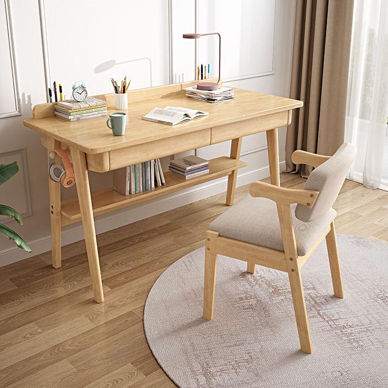 Solid Wood Desk Simple with Drawer Student Writing Desk Rubber Wood Desktop Computer Desk Bedroom Office Desk 3