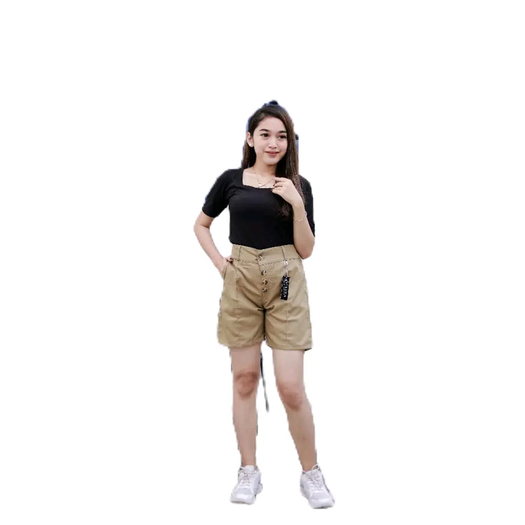 Celana pendek wanita model kancing tiga Celana pendek cewek Celana pendek perempuan Polos Shorts