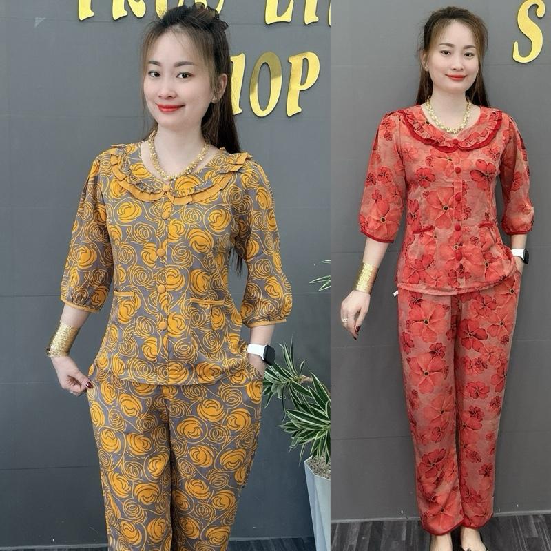 ĐỒ BỘ, BỘ TIỂU THƯ, CỔ TRÒN, VẢI MANGO.TAY LỬNG, QUẦN DÀI , SIZE 45-75 KG. Lụa Nữ Women