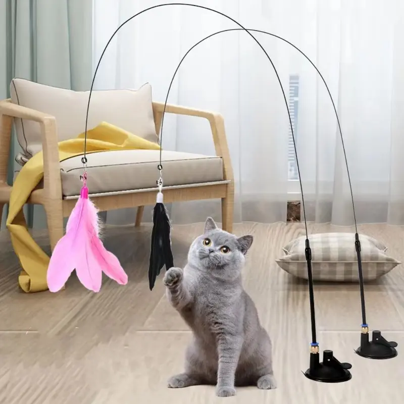 Mainan Tongkat Penggoda Kucing Dengan Suction Cup/Cat Teaser Stick 0