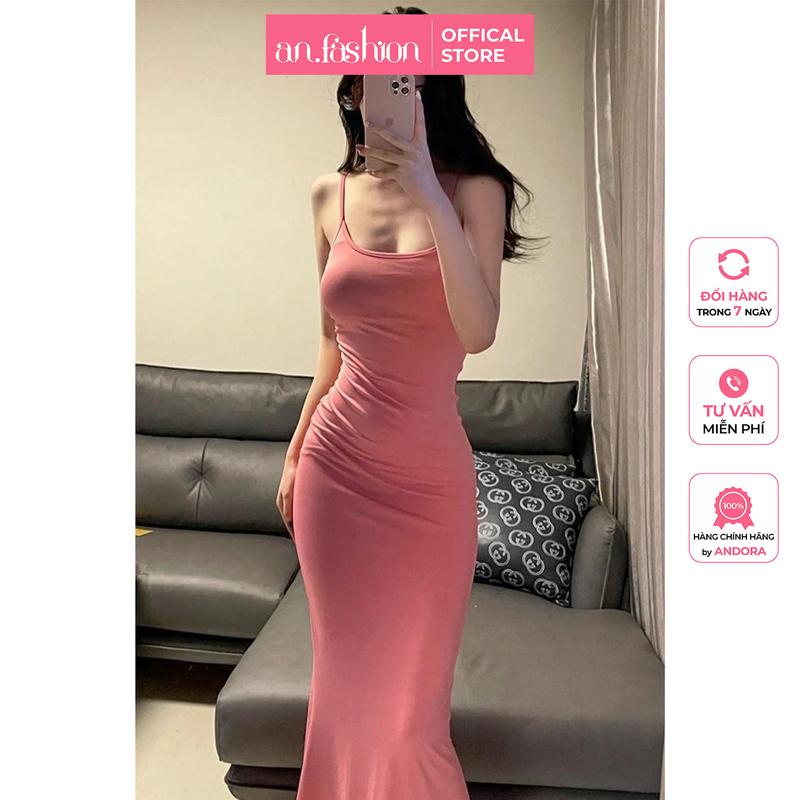  Đầm đuôi cá maxi ôm body hai dây tôn dáng quyến rũ chất thun co dãn tốt mát mẻ diện đi chơi dự tiệc đi biển 2 màu Đen Hồng AN002D | an.fashion Nữ Dress Voi 