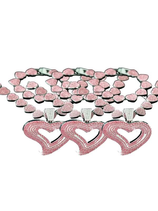 Luxury Rhinestone Decorated Heart Design Necklace & Bracelet (2pcs/set), Gorgeous Fashion Jewelry Set for Women & Girls, Elegant All-match Fashion Accessories for Daily Wear, Mother's Day Gift 6