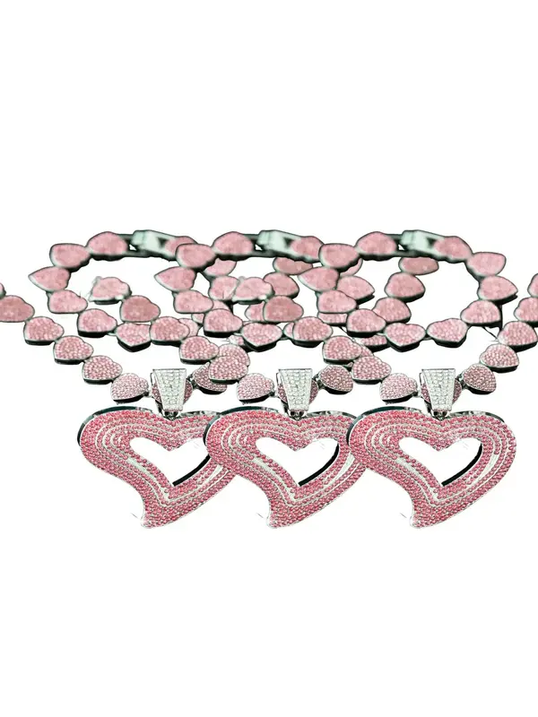 Luxury Rhinestone Decorated Heart Design Necklace & Bracelet (2pcs/set), Gorgeous Fashion Jewelry Set for Women & Girls, Elegant All-match Fashion Accessories for Daily Wear, Mother's Day Gift 6