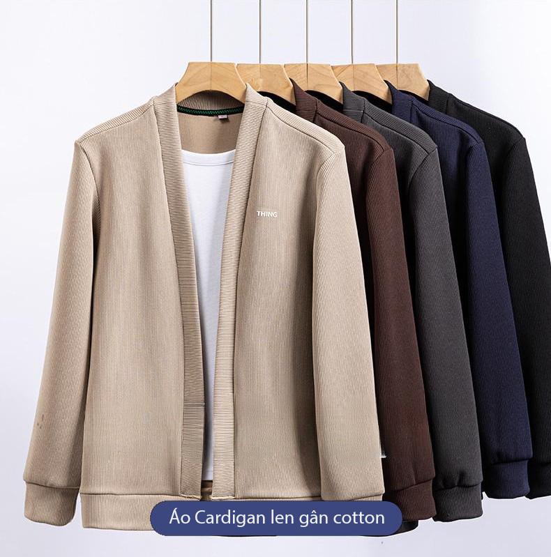 Áo Cardigan nam nữ len tăm cotton 2 lớp Menswear Áo Len Kem Shirt Dệt