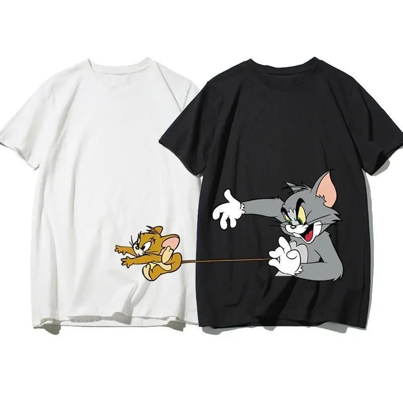 Couple T-shirt, Tom & Jerry print tee, cotton material, short sleeve, loose, cartoon style, fashion T-shirt, soft couple T-shirt, available in size S-5XL, in local stock