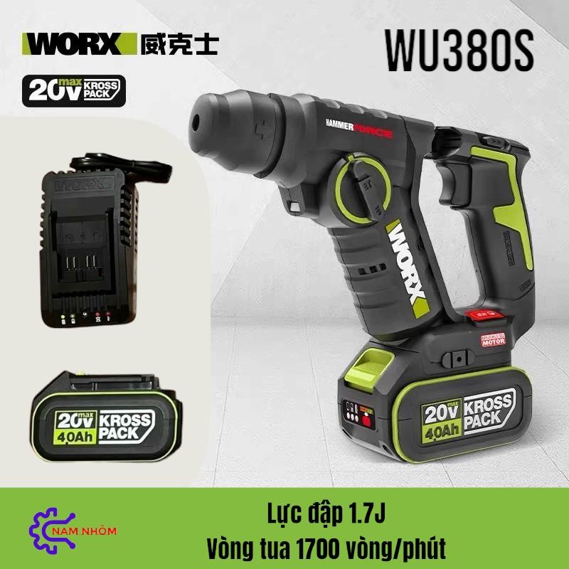 Máy khoan bê tông 2 chức năng Worx WU380S ( kèm đế chuyển chân pin sang chân phổ thông ) khoan bê tông pin  dewalt may  khoan tay cam