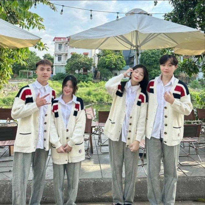 Áo khoác Cadigan viền vai đỏ đen, chất nỉ cotton mềm ấm, cúc cài sịn xò, dáng Unisex 38-60kg 0
