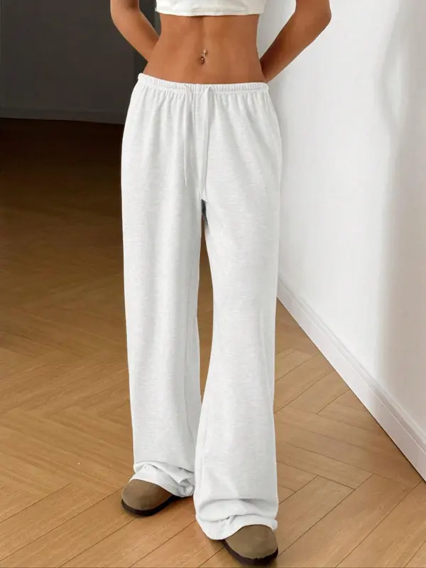 Women's Solid Color Drawstring Waist Wide Leg Pants, Casual Comfy Trousers for Daily Home Wear, Ladies Bottoms for All Seasons, Pajama 4