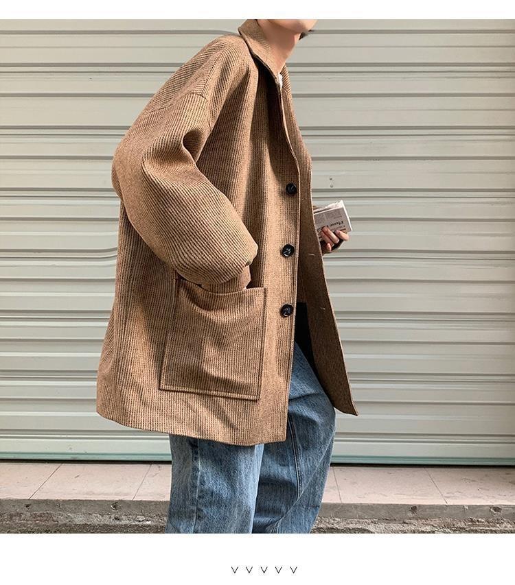Product Introduction of Autumn Winter Cotton-Padded Coat Mid-Length Design Windbreaker Men's Korean-Style Trendy Casual Cape British Style Coat Woolen Coat 5