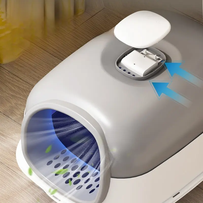 NHÀ VỆ SINH TRÒN CÓ ĐÈN KHỬ KHUẨN BẰNG TIA UV CHO MÈO, NHÀ VỆ SINH CỠ LỚN CHỐNG VĂNG CÁT (KO KÈM PIN) 4