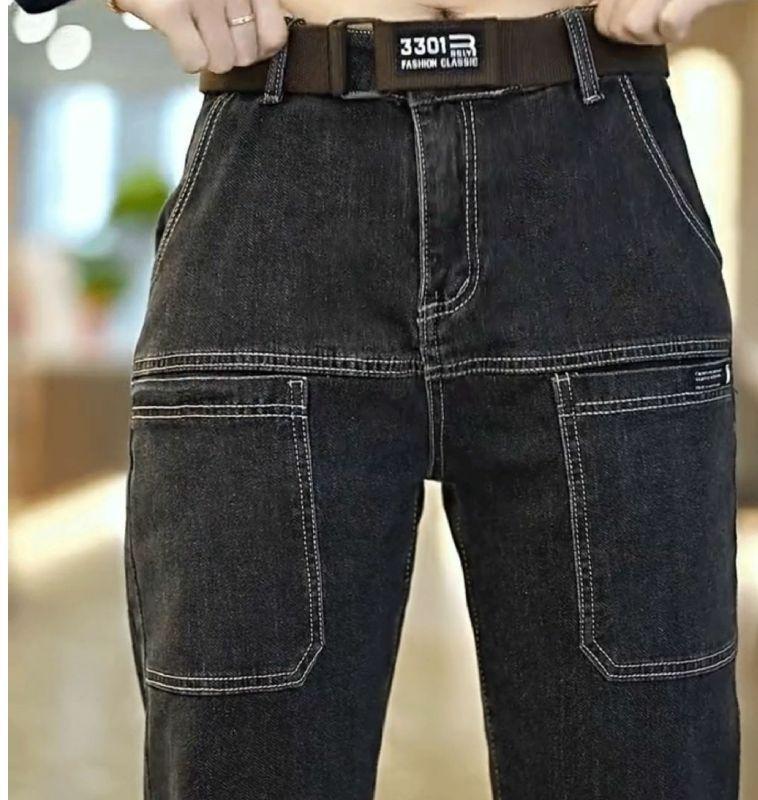 Product Introduction of Fashion men's work jeans, casual multi-pocket straight pants, thin stretch pants 9
