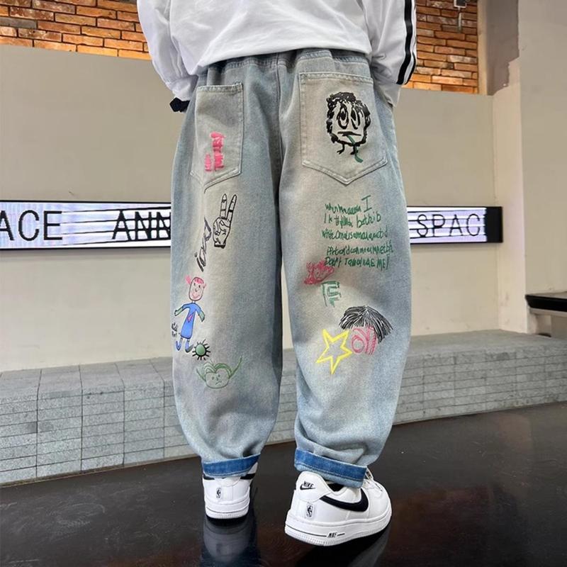20-60kg Quần Dài Jean, họa tiết hoạt hình, phong cách cá tính, thời trang dành cho bé trai quần tây  ống suông