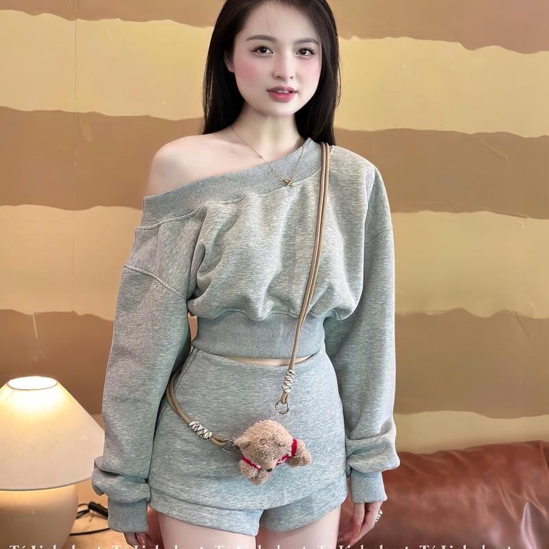 Set Bộ Áo Lệch Vai Mix Quần Giả Váy Nỉ 2 Da Nữ Women [SUNFLOWER SHOP]